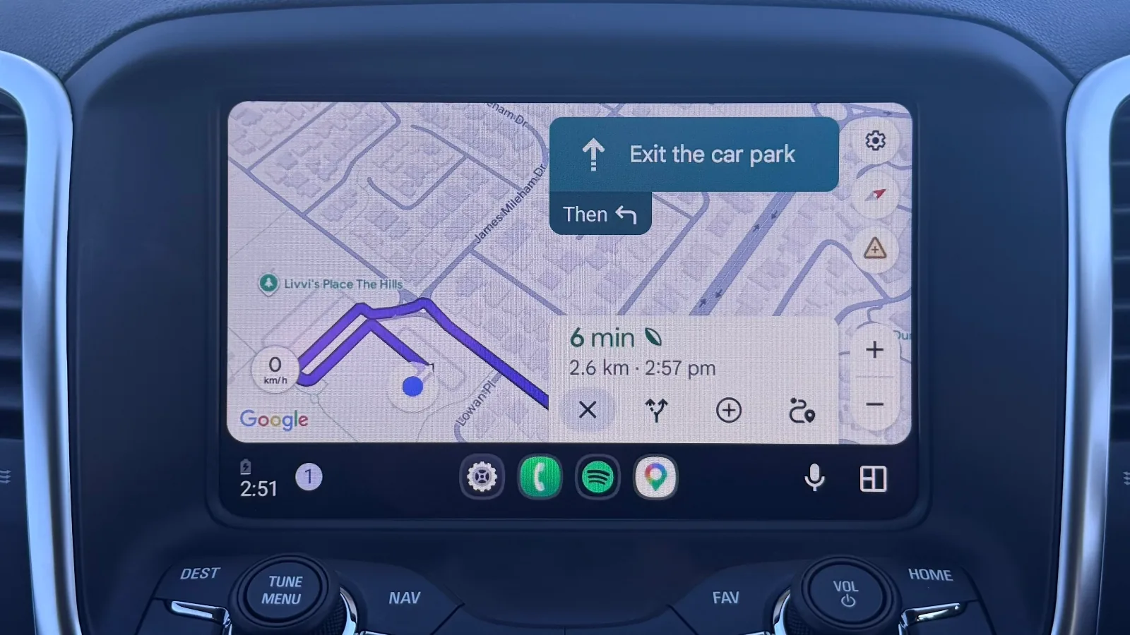 Wireless Android Auto running Google Maps navigation on the factory MyLink screen of a Holden VF Commodore